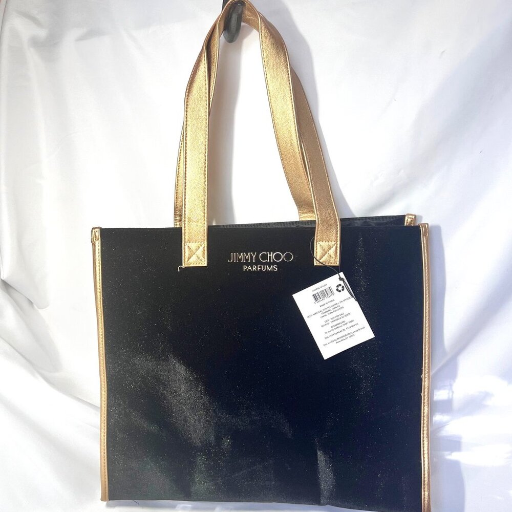 Jimmy Choo Parfums Tote Bag-NWT-Black/Gold Sparkle-Large-Travel-Classy-Storage